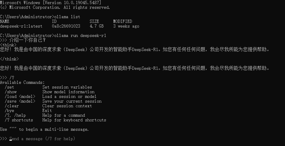 ollama 运行 DeepSeek-R示例